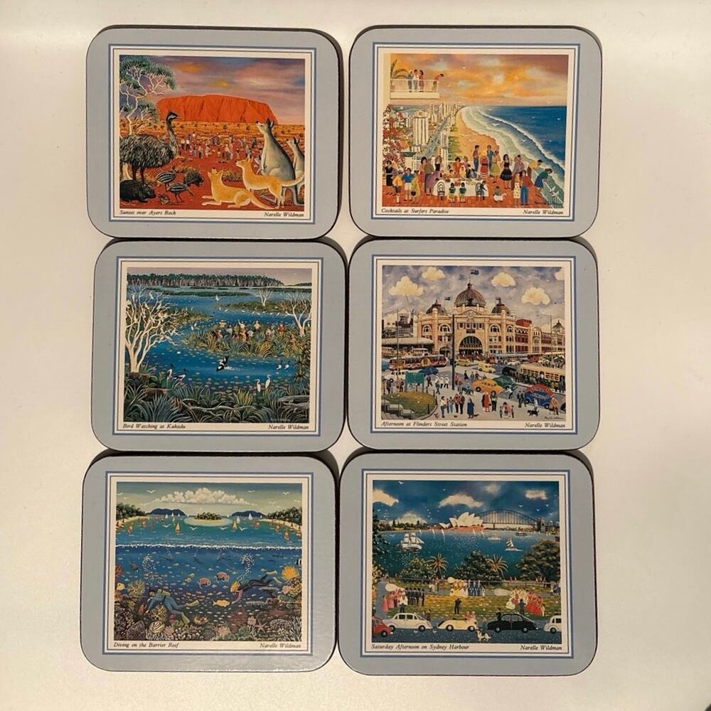 Vtg Jason Coasters Points of Interest Australia Narelle Wildman Boxed Set of 6